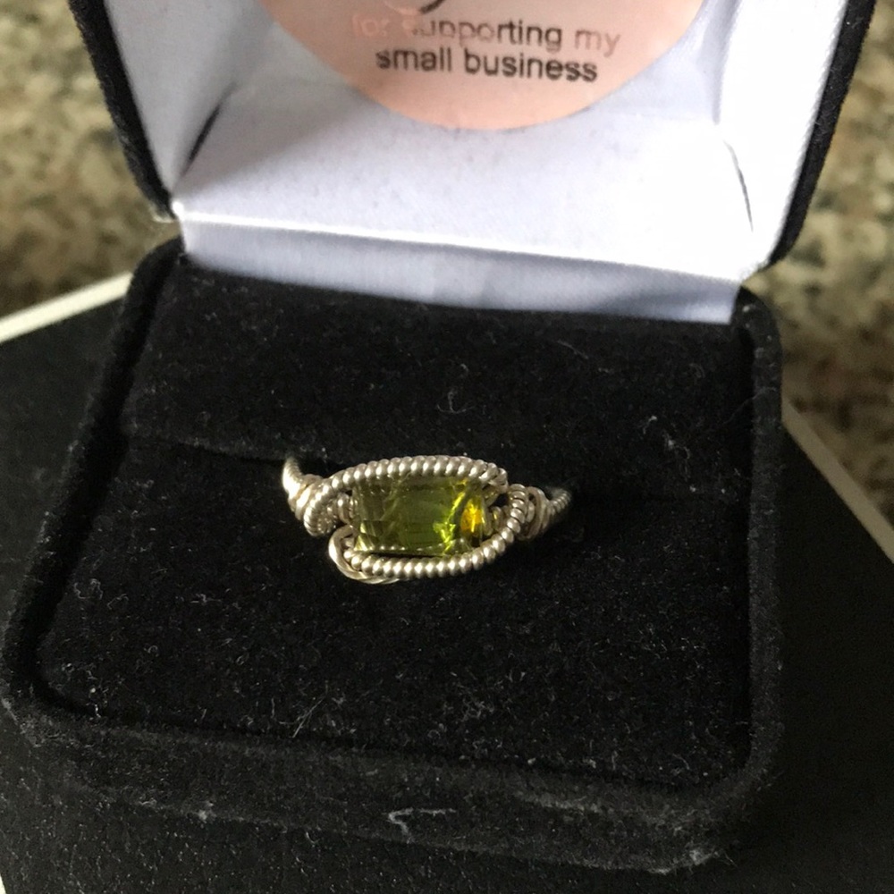 Sterling Silver Wire Wrapped Green Tourmaline Ring